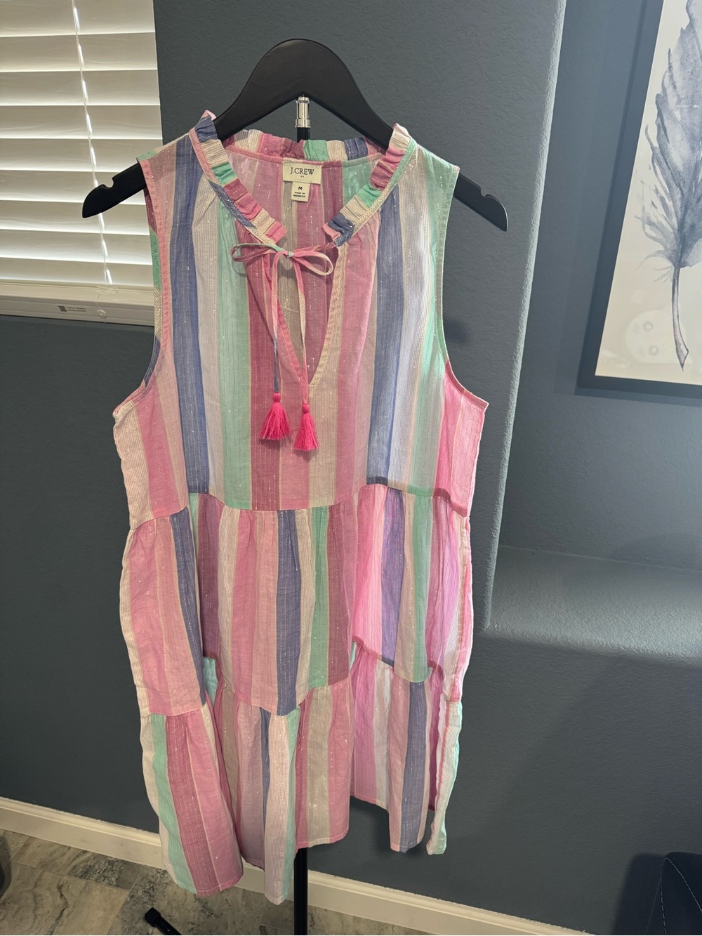 J. Crew Sleeveless Pastel Striped Midi Dress — Pink, Blue, Green